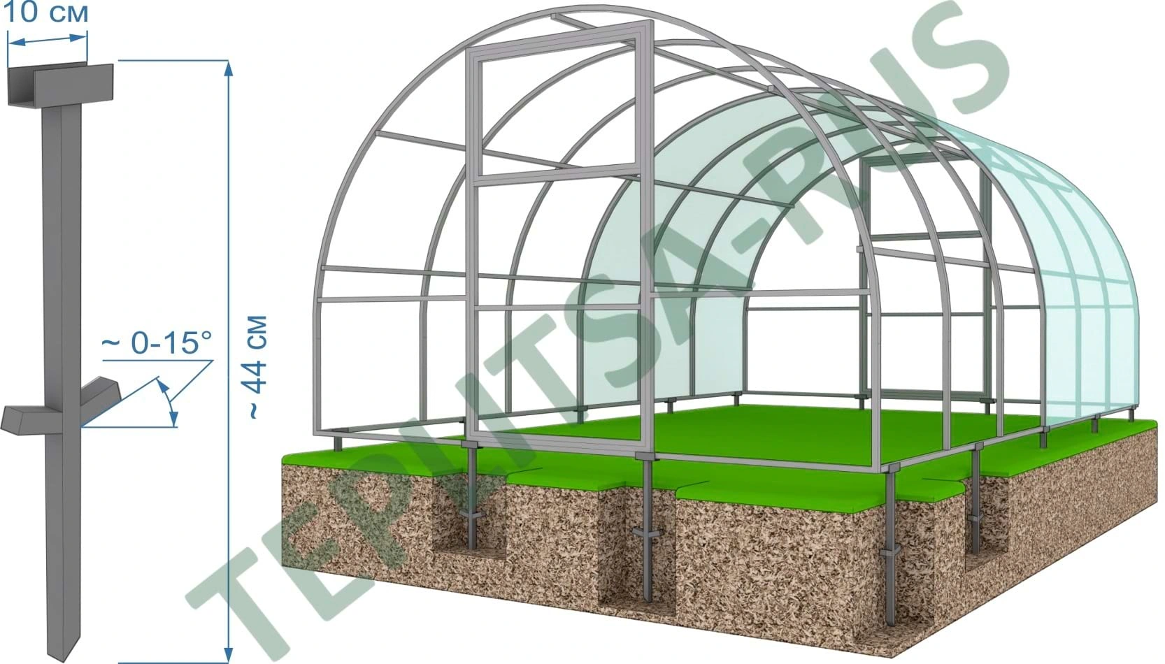 Фундамент на сваях для Теплица Домик Премиум 3.5м в Ставрополе и области